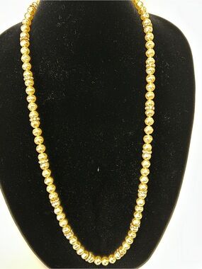Cream Faux Pearl Women's Necklace with Rhinestone Spacers 36”